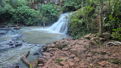 Waterfalls and rivers in the Amazon rainforest
