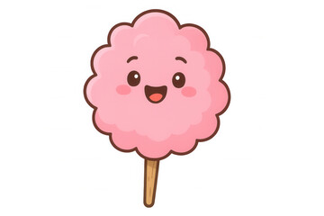 Kawaii cotton candy character smiling, cute pink sugary treat on a stick, sweet carnivals and food festivals