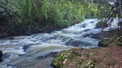 Waterfalls and rivers in the Amazon rainforest
