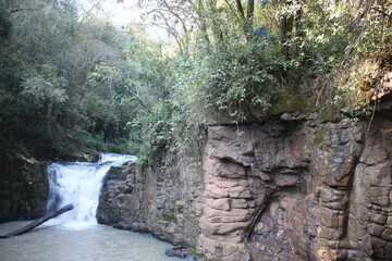 Waterfalls and rivers in the Amazon rainforest
