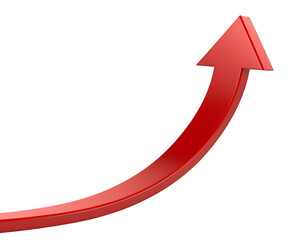 3d icon of a red arrow curving upwards isolated on a transparent background