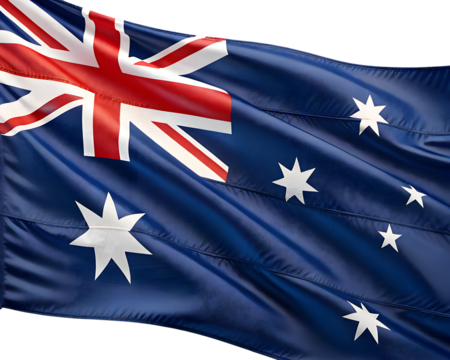 3d icon of the australian flag waving in the wind isolated on a transparent background