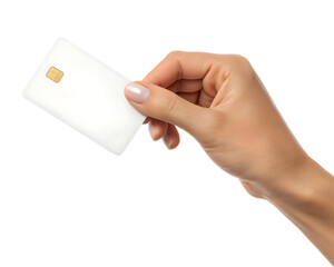 3d icon of hand holding a blank white credit card, isolated on transparent background
