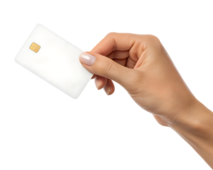 3d icon of hand holding a blank white credit card, isolated on transparent background