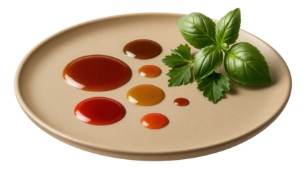 A small pile of quinoa salad nestled in the center of a white plate, garnished with a single mint leaf.