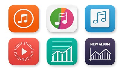 Music app icon set. Included the icons as song, playlist, music, album, new release, top chart and more.