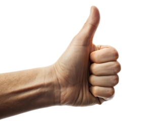 3d icon of male hand giving a thumbs up gesture, isolated on transparent background