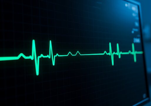 Green ECG waveform on dark medical monitor screen! - Powered by Adobe