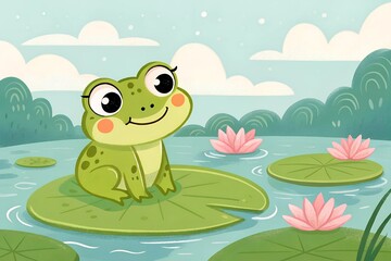 Obraz premium Cute Cartoon Frog Character Set 