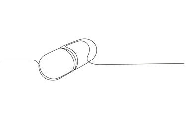 Continuous one line drawing of capsule. Single one line drawing single pill, capsule isometric icon.