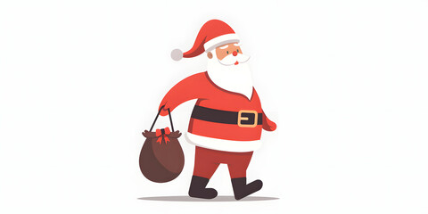 Cheerful illustration depicts a jolly figure with a long white beard and a red suit, holding a brown sack on a plain white background.