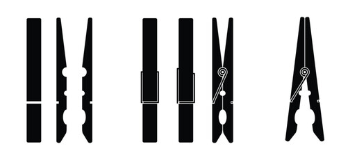 Cartoon clothespin or clothespeg. For clothesline on a sunny day or pegs hang on a washing line. Wooden clothes pin or clothes peg. Clothespins icon. Empty wooden clothes pegs. laundry fastener tool.