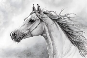 Obraz premium Beautiful horse. Pencil portrait of a horse. Equine drawing.