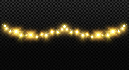 Glowing Christmas and Diwali String Lights Garland – Golden Party Overlay, Warm Fairy Light Garland – Festive Night Decoration Vector