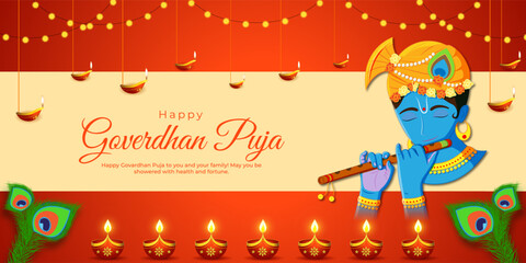 Vector illustration of Happy Govardhan Puja social media template