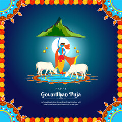 Vector illustration of Happy Govardhan Puja social media template