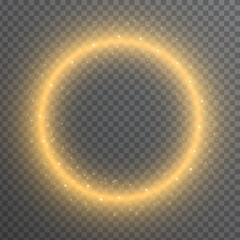 Golden Sparkle Light Circle &ndash; Glowing Halo Frame Vector, Luxury Glowing Gold Ring &ndash; Sparkling Light Circle Overlay, Shining Golden Halo &ndash; Light Ring With Sparkle Particles