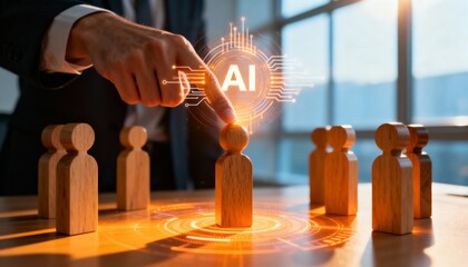 Businessman using artificial intelligence for human resource selection and decision making.