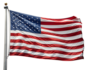 3d icon of american flag waving on a flagpole isolated on transparent background