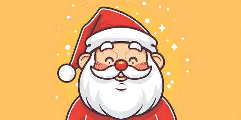 Charming illustration of a jolly, smiling character with a white beard and a red hat, set against a soft, warm-toned background with sparkling star-shaped accents, creating a festive and cheerful...
