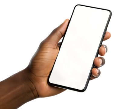 3d icon of hand holding a smartphone with blank screen isolated on transparent background
