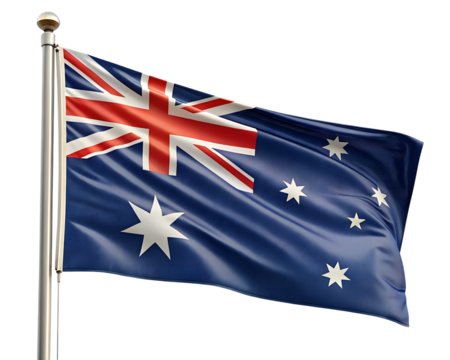 3d icon of australian flag waving on a flagpole isolated on transparent background