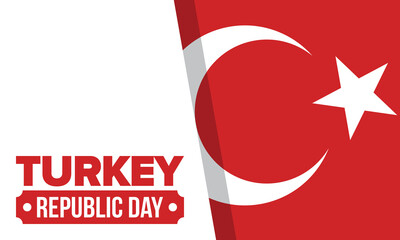 Turkey Republic Day. National happy holiday, celebrated annual in October 29. Turkish flag. Patriotic elements. Poster, card, banner and background. Vector illustration