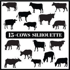 Cows silhouette set box icon Cows illustration silhouette Cows