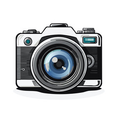 Fototapeta premium Modern digital camera illustration, front view, lens detail design