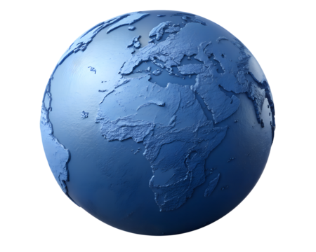 3d icon of a blue globe showing africa and europe, isolated on transparent background