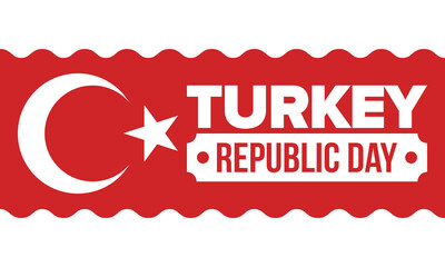 Turkey Republic Day. National happy holiday, celebrated annual in October 29. Turkish flag. Patriotic elements. Poster, card, banner and background. Vector illustration