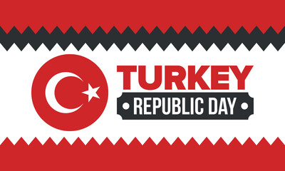 Turkey Republic Day. National happy holiday, celebrated annual in October 29. Turkish flag. Patriotic elements. Poster, card, banner and background. Vector illustration