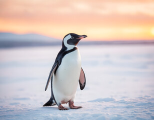 Fototapeta premium penguin in antarctica, King penguin close up portrait shot, penguin on ice