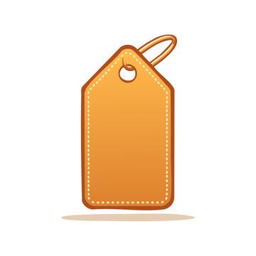 Orange price tag with string isolated on white background, empty label for text or design.