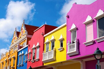 Typical colorful houses of Kralendijk town. Bonaire, Caribbean Netherlands