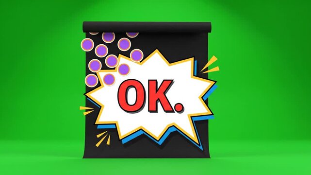 Comic book bubble with text ok on green backdrop