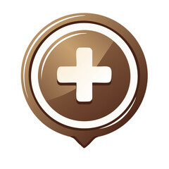 Obraz premium Shiny Brown Plus Sign Symbol Round Icon Additional Button Glossy 3D Graphic
