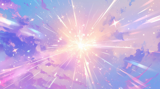 パステルカラーの光が爆発する、魔法のようなイラスト背景