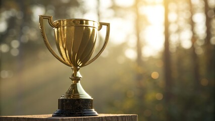 Shiny gold trophy symbolizing achievement and success in competition representing victory and recognition for excellence and motivation in sports