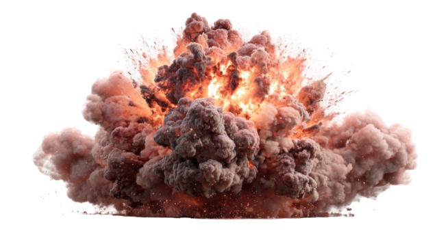 A graphic depiction of a fiery explosion, showcasing billowing smoke and radiant bursts