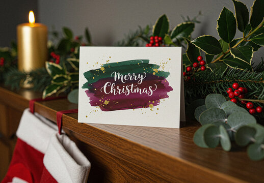 Horizontal Christmas Greeting Card Mockup