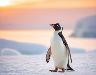 Obraz premium penguin in antarctica, King penguin close up portrait shot, penguin on ice
