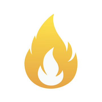 Glowing yellow fire flame icon illustration, energy emblem with smooth color transitions