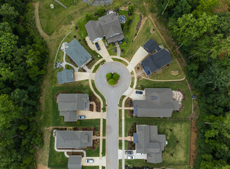 Overhead view of cul de sac in residential community in Sotuh Carolina