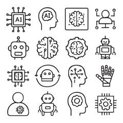 Artificial Intelligence web icons in line style. Innovation technology, machine, robot, bot, brain vector