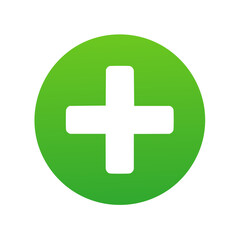 Fototapeta premium Green circular icon with a white plus sign symbolizing addition growth or medical care application button