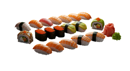 Assorted sushi rolls and nigiri pieces a delicious japanese cuisine on transparent background