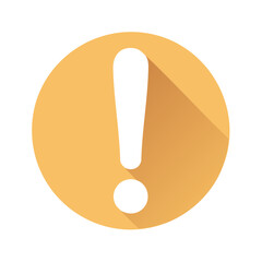 Flat Style Exclamation Mark Symbol with Shadow on Gold Circle Background, Urgent Notification, Important Sign