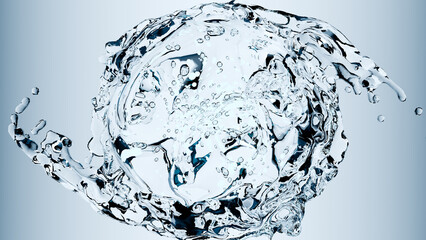 Essential Oil Bubbles for cosmetics in water. blue liquid bubbles, fluid flow. Collagen, atoms floating, Moisturizing Cream, Skin Serum, Vitamin, beauty concept, Realistic Drops, Molecule, 3d render