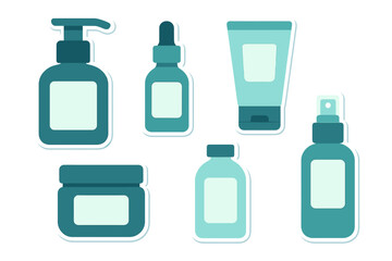 Flat design set of blank cosmetic and skincare product packaging containers